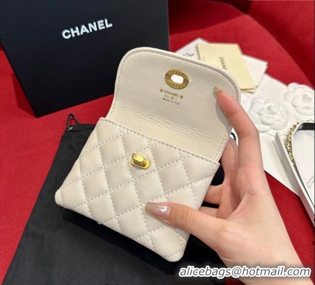 Best Quality Chanel Quilted Lambskin Leather Pouch Belt 1.5cm CH091304 White 2025