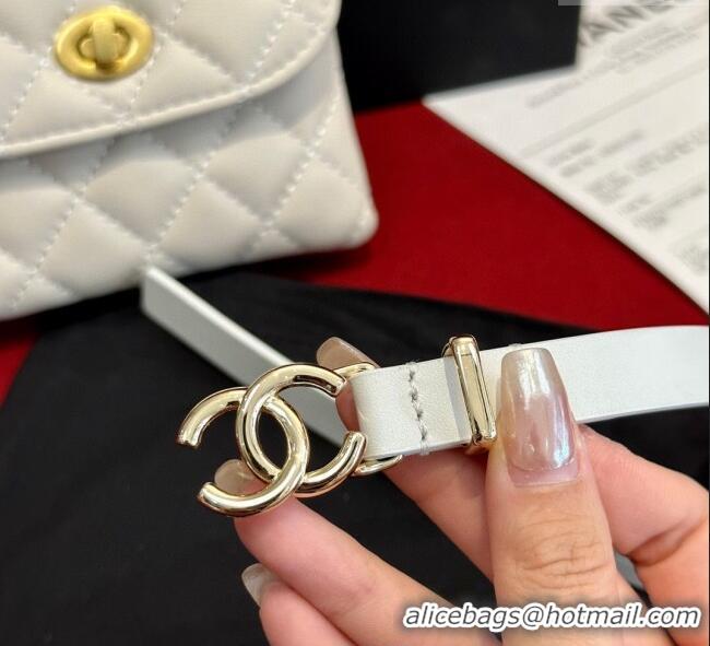 Best Quality Chanel Quilted Lambskin Leather Pouch Belt 1.5cm CH091304 White 2025