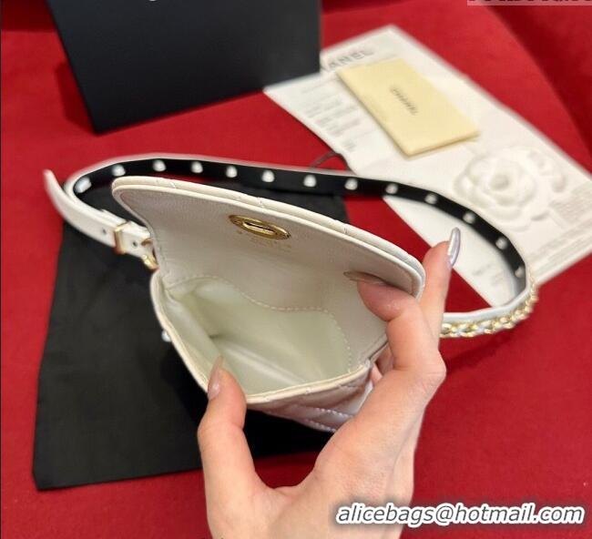 Best Quality Chanel Quilted Lambskin Leather Pouch Belt 1.5cm CH091304 White 2025