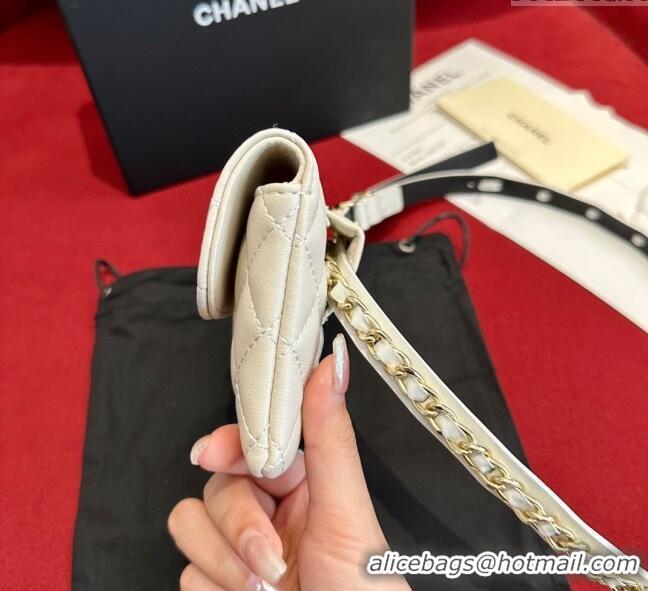 Best Quality Chanel Quilted Lambskin Leather Pouch Belt 1.5cm CH091304 White 2025
