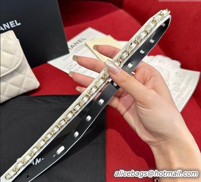 Best Quality Chanel Quilted Lambskin Leather Pouch Belt 1.5cm CH091304 White 2025
