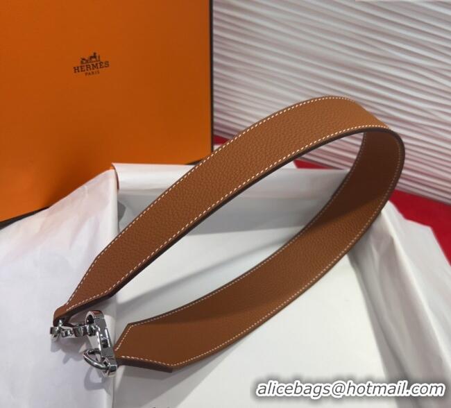 New Fashion Hermes Kelly Pocket Shoulder Strap in Leather 4x68cm HS091203 Brown/Silver 2025