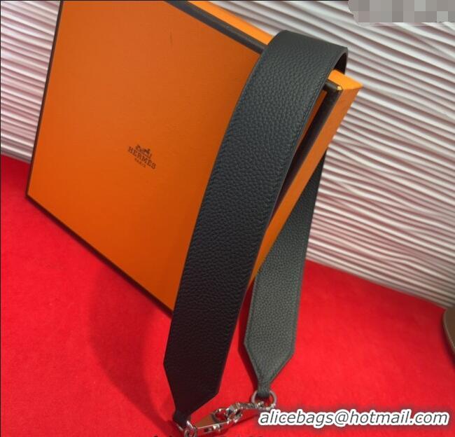 New Product Hermes Kelly Pocket Shoulder Strap in Leather 4x68cm HS091203 Black/Silver 2025