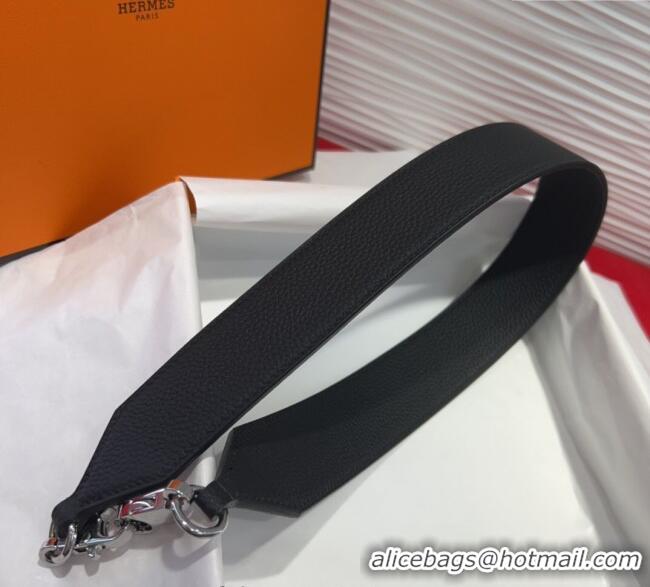 New Product Hermes Kelly Pocket Shoulder Strap in Leather 4x68cm HS091203 Black/Silver 2025