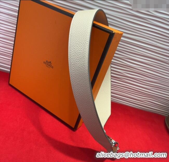 New Design Hermes Kelly Pocket Shoulder Strap in Leather 4x68cm HS091203 White/Silver 2025
