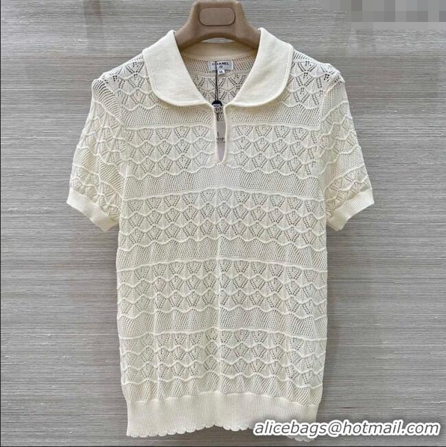 Luxury Classic Chanel Knit Top with Strass CC CH061201 White 2025