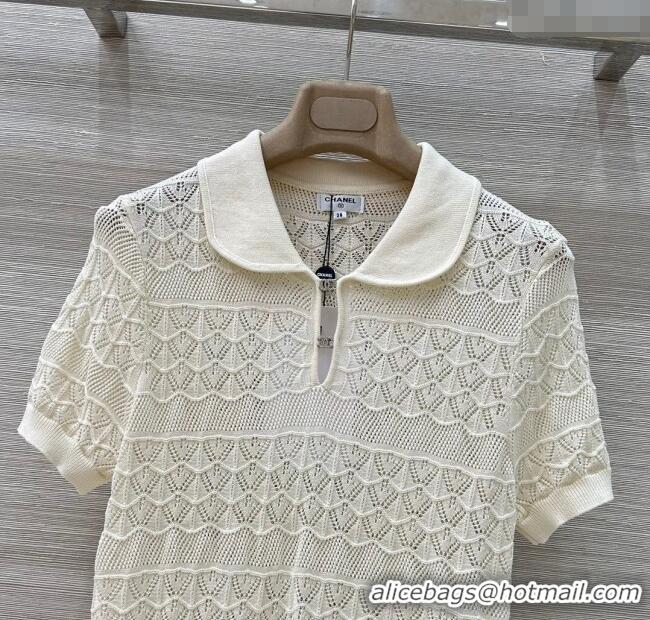 Luxury Classic Chanel Knit Top with Strass CC CH061201 White 2025