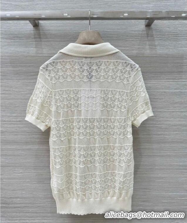 Luxury Classic Chanel Knit Top with Strass CC CH061201 White 2025