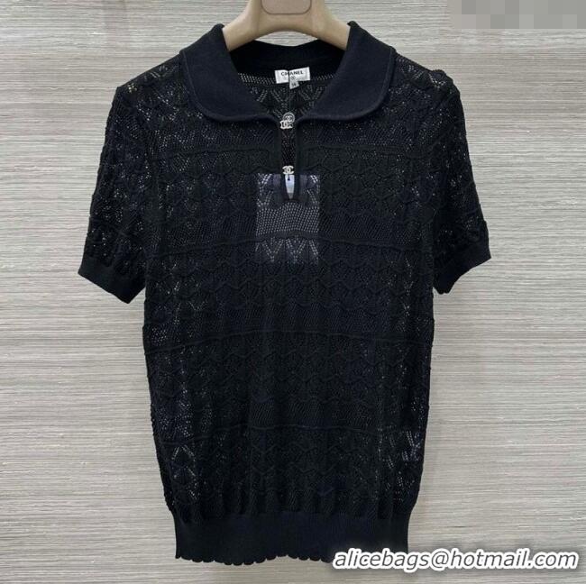 ​Most Popular Chanel Knit Top with Strass CC CH061201 Black 2025