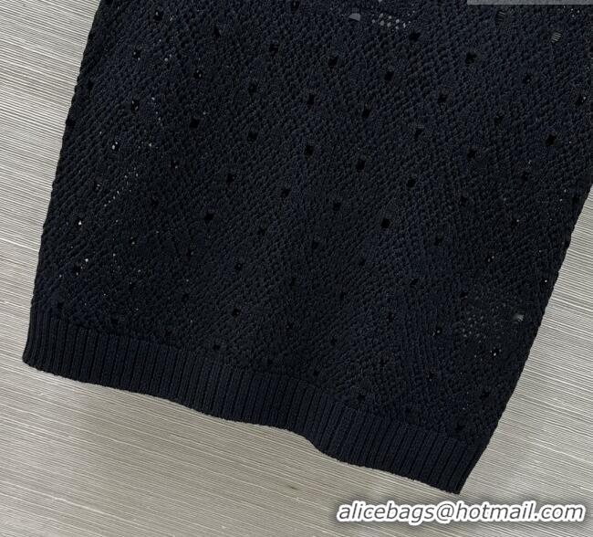 ​Modern Classic Chanel Knit Wool T-Shirt with Strass CC CH061201 Black 2025