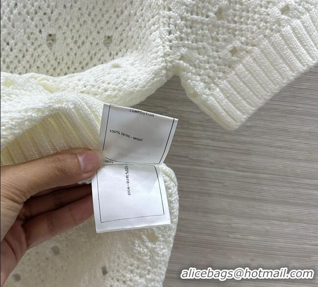​New Cheap Chanel Knit Wool T-Shirt with Strass CC CH061201 White 2025