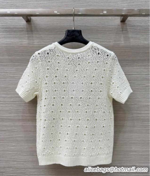 ​New Cheap Chanel Knit Wool T-Shirt with Strass CC CH061201 White 2025