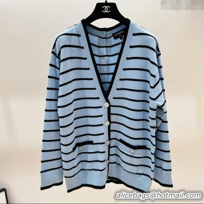 ​Free Shipping Cheap Chanel Striped Cardigan CH061212 Blue 2025
