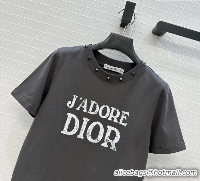 Good Product Dior Cotton T-Shirt with Studs DR061202 Grey 2025