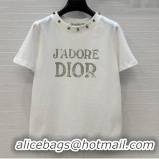 Luxury Cheap Dior Cotton T-Shirt with Studs DR061202 White 2025
