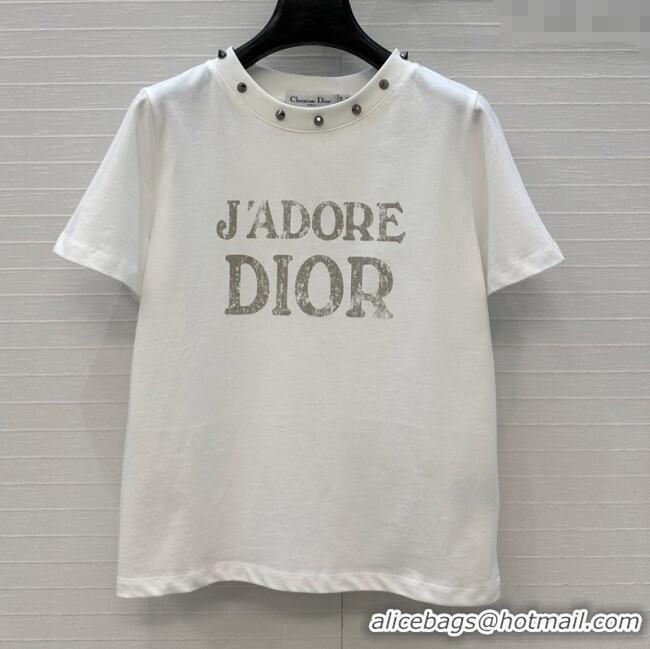 Luxury Cheap Dior Cotton T-Shirt with Studs DR061202 White 2025
