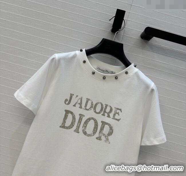 Luxury Cheap Dior Cotton T-Shirt with Studs DR061202 White 2025
