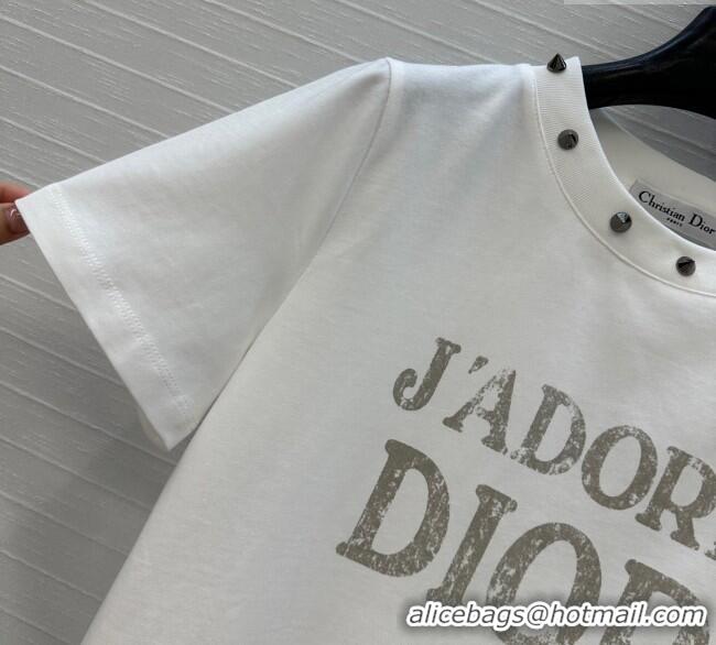 Luxury Cheap Dior Cotton T-Shirt with Studs DR061202 White 2025
