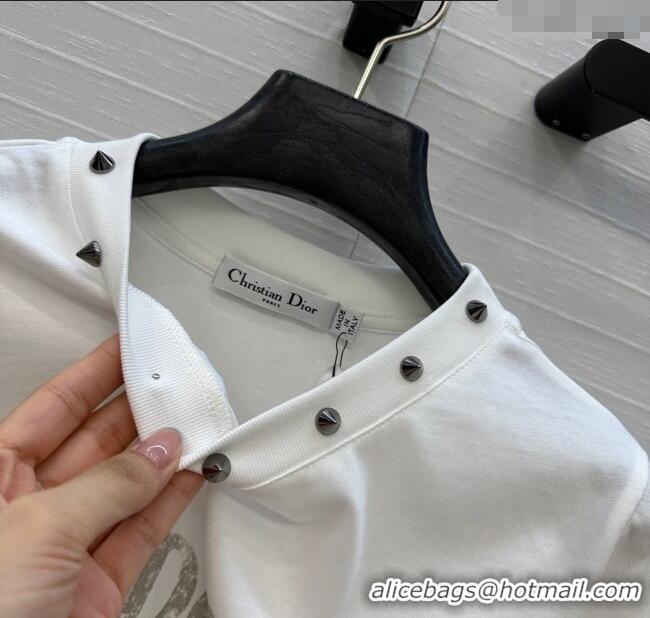 Luxury Cheap Dior Cotton T-Shirt with Studs DR061202 White 2025