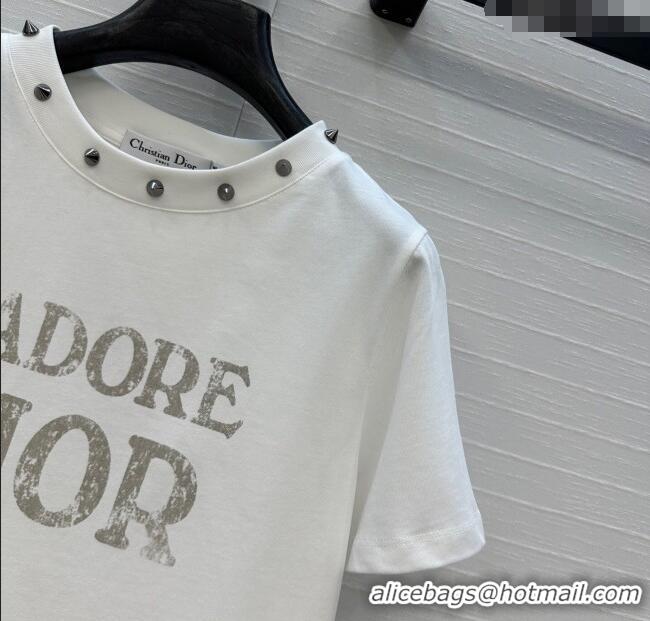 Luxury Cheap Dior Cotton T-Shirt with Studs DR061202 White 2025