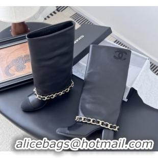 Good Quality Chanel High Boots in Lambskin & Grosgrain 5cm Heel G46677 Black 5082602