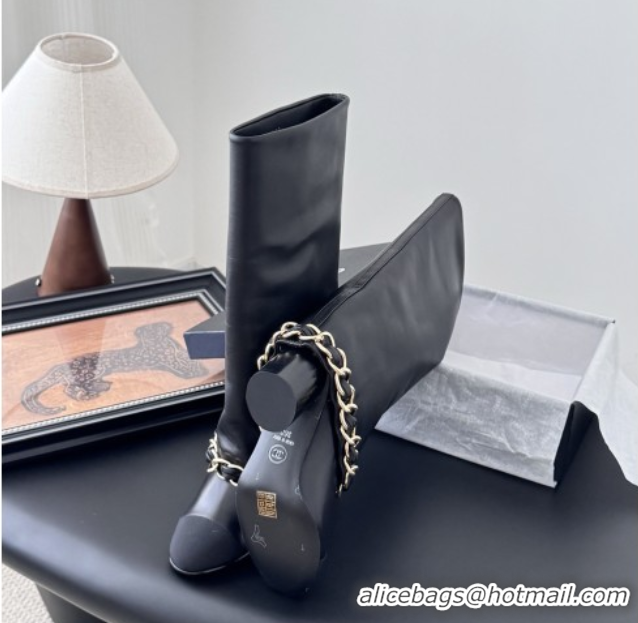 Good Quality Chanel High Boots in Lambskin & Grosgrain 5cm Heel G46677 Black 5082602