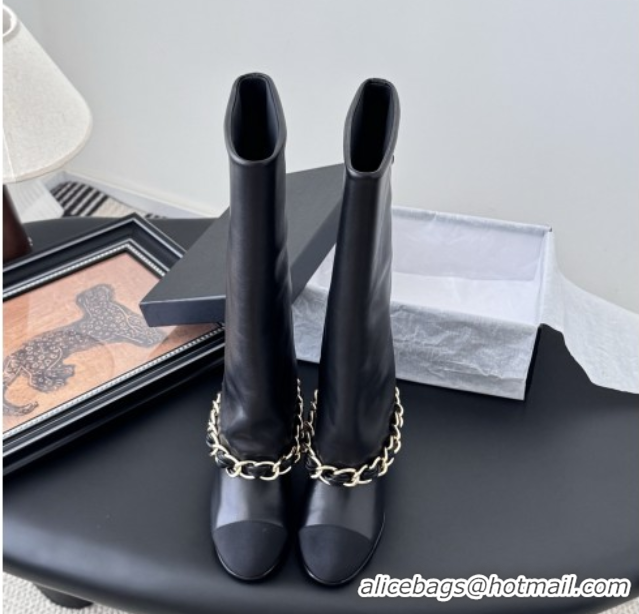 Good Quality Chanel High Boots in Lambskin & Grosgrain 5cm Heel G46677 Black 5082602
