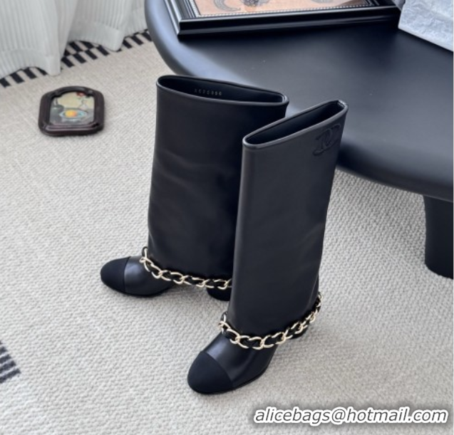 Good Quality Chanel High Boots in Lambskin & Grosgrain 5cm Heel G46677 Black 5082602