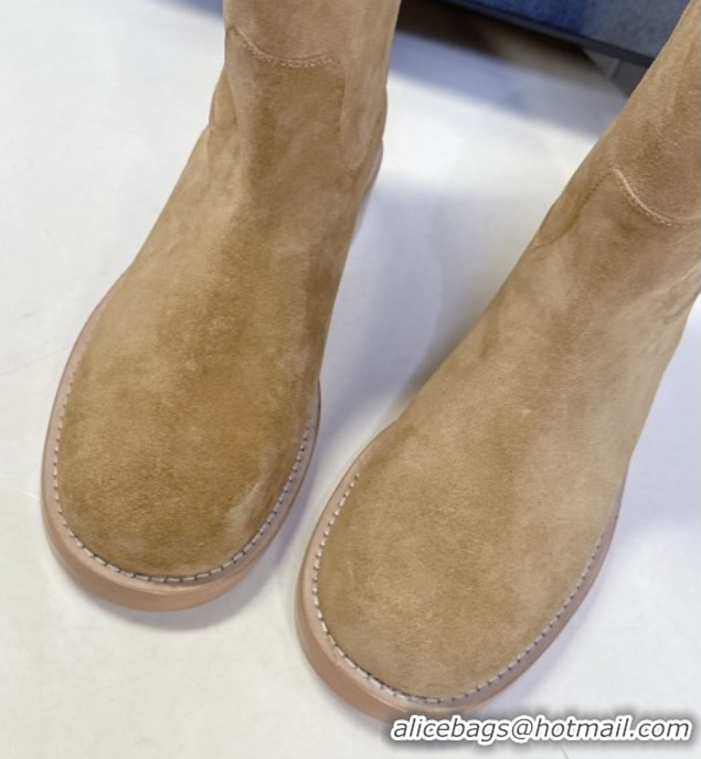 Best Grade Chanel Suede Flat Ankle Boots 3.5cm with Dropped Chain Beige CH083001 50830004
