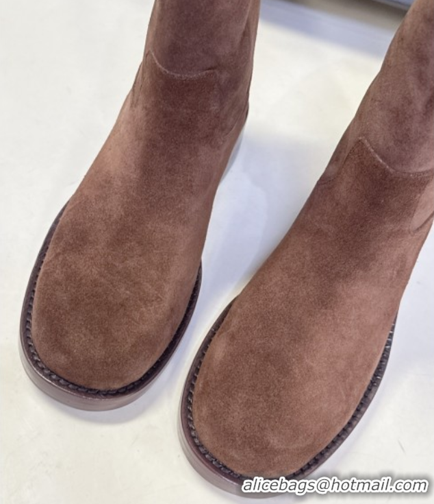 Purchase Chanel Suede Flat Ankle Boots 3.5cm with Dropped Chain Dark Brown 2025 CH083001 0830007