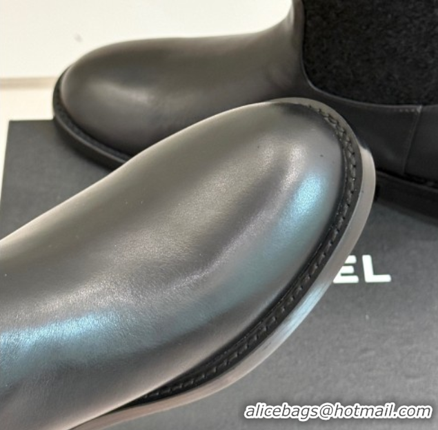 Low Price Chanel Tweed & Calfskin Flat Ankle Boots 3.5cm with Dropped Pearls Black 2025 CH083001 0830009
