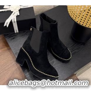 Perfect Chanel Suede Heel Platform Ankle Boots with Chain Black 2025 CH083005