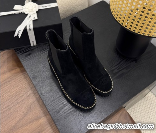 Perfect Chanel Suede Heel Platform Ankle Boots with Chain Black 2025 CH083005