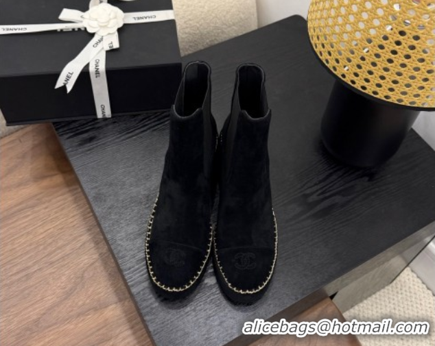 Perfect Chanel Suede Heel Platform Ankle Boots with Chain Black 2025 CH083005