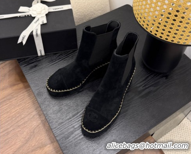 Perfect Chanel Suede Heel Platform Ankle Boots with Chain Black 2025 CH083005