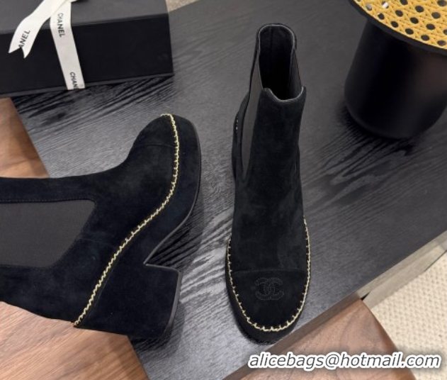Perfect Chanel Suede Heel Platform Ankle Boots with Chain Black 2025 CH083005