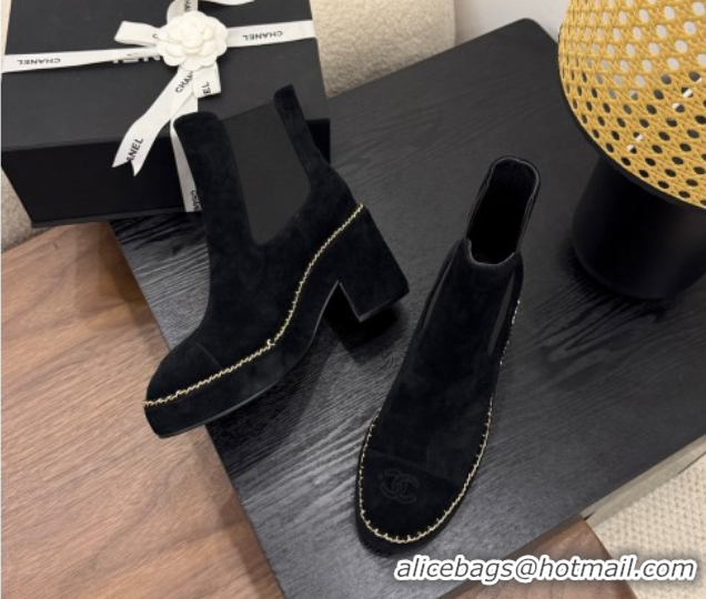 Perfect Chanel Suede Heel Platform Ankle Boots with Chain Black 2025 CH083005