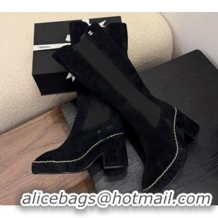 Luxury Chanel Suede Heel Platform High Boots with Chain Black 2025 CH083005