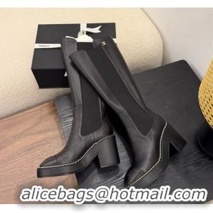 Top Grade Chanel Calfskin Leather Heel Platform High Boots with Chain Black 2025 CH083005