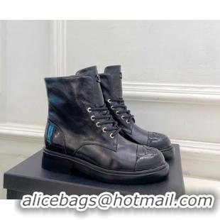Good Looking Chanel Patent & Calfskin Laced-up Ankle Boots 3.5cm Black 2025 CH083006