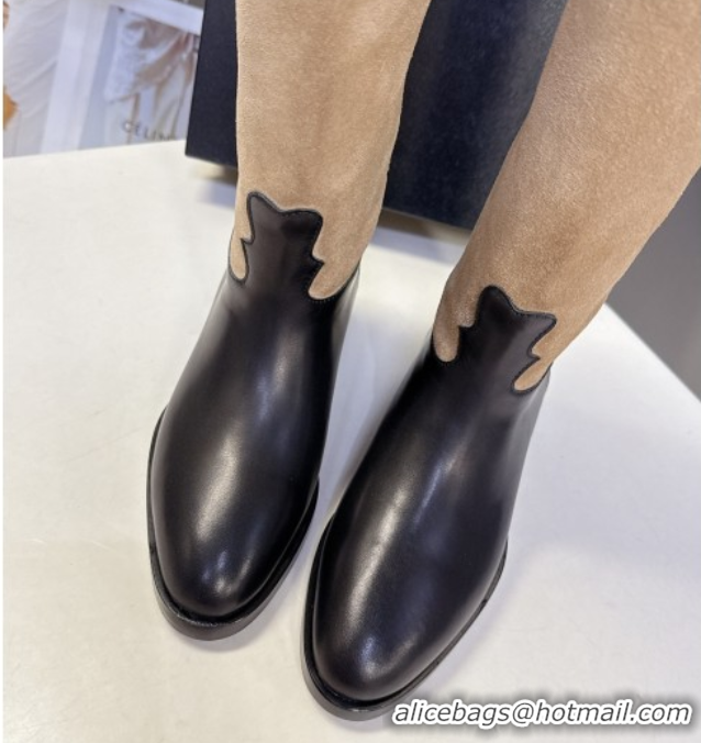 Best Product Chanel Suede & Calfskin Flat Thigh High Boots 3.5cm Beige/Black 2025 G46590