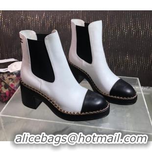 Pretty Style Chanel Calfskin Heel Platform Ankle Boots 7.5cm with Chain White 2025 CH083008