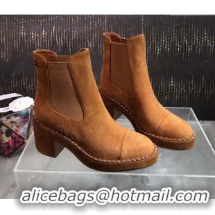 Big Discount Chanel Calfskin Heel Platform Ankle Boots 7.5cm with Chain Brown 2025 CH083008