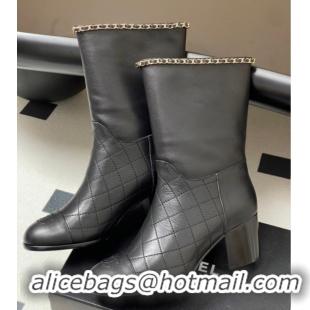 Fashion Chanel Quilted Calfskin & Leather Ankle Boots 6cm with Chain Black 2025 CH083009