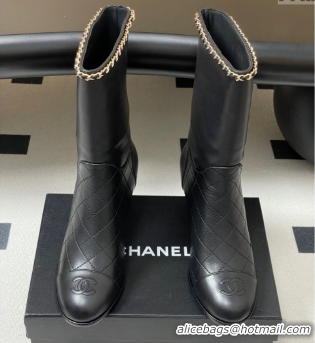 Fashion Chanel Quilted Calfskin & Leather Ankle Boots 6cm with Chain Black 2025 CH083009