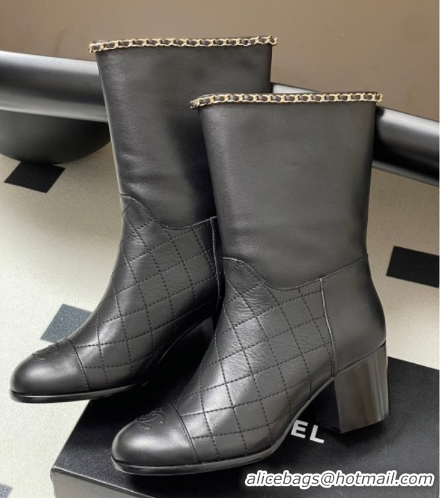 Fashion Chanel Quilted Calfskin & Leather Ankle Boots 6cm with Chain Black 2025 CH083009