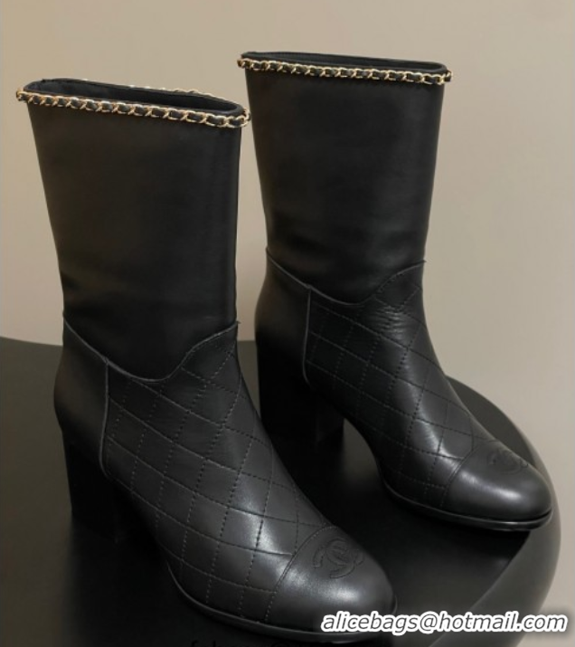 Fashion Chanel Quilted Calfskin & Leather Ankle Boots 6cm with Chain Black 2025 CH083009