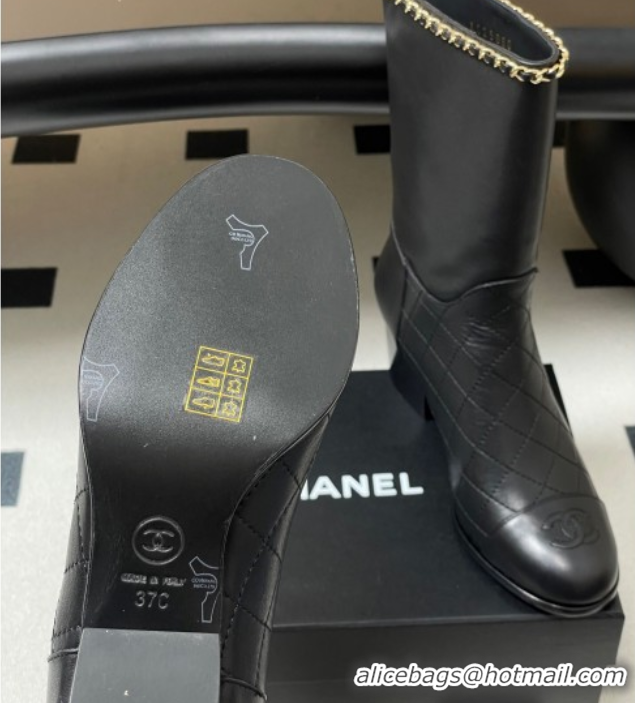 Fashion Chanel Quilted Calfskin & Leather Ankle Boots 6cm with Chain Black 2025 CH083009