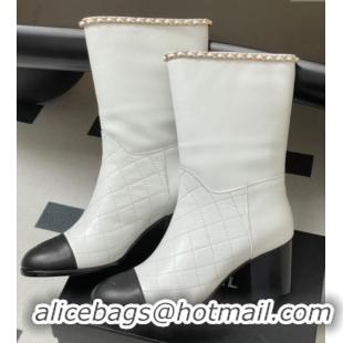 Popular Style Chanel Quilted Calfskin & Leather Ankle Boots 6cm with Chain White 2025 CH083009