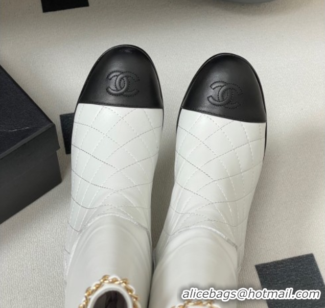 Popular Style Chanel Quilted Calfskin & Leather Ankle Boots 6cm with Chain White 2025 CH083009